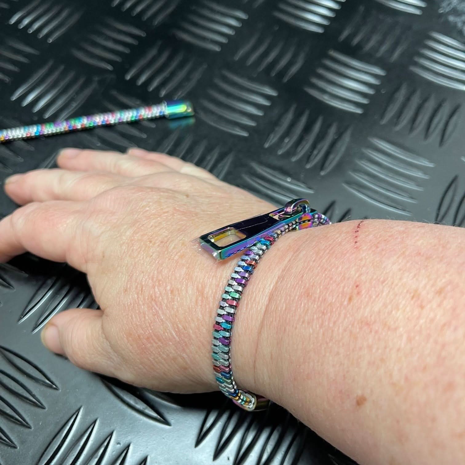 Unisex Oil Slick Metal Zipper Bracelet By Kaiko - Image 9